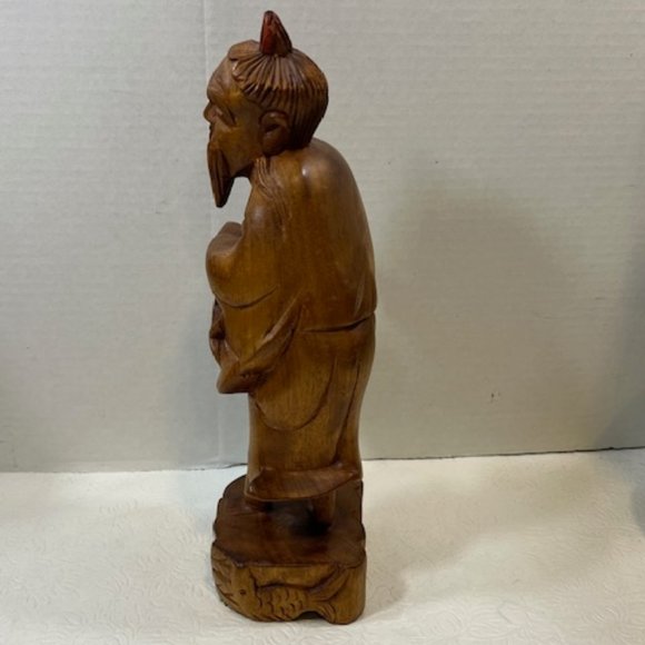VTG Hand Carved Wood Fisherman Sculpture 12" Tall - Picture 2 of 13